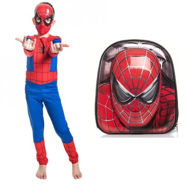 Spiderman Kostüm Çanta Set - Örümcek Adam Kostümü - Örümcek