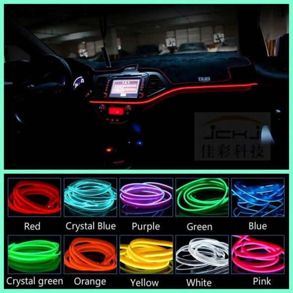 2 metre NEON İP LED ARAÇ İÇİ İP NEON TORPİDO ŞERİT 12V ADAPTÖRLÜ