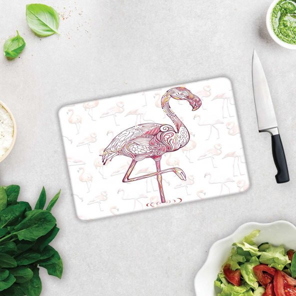 DECORITA - Flamingo Desen - Cam Kesme Tahtası