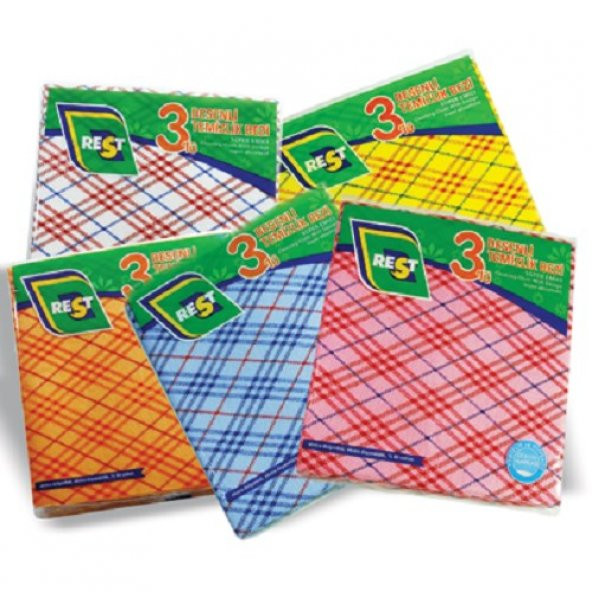 Rest Desenli Temizlik Bezi 3lü x 5 paket (15 adet)