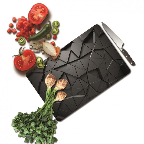 DECORİTA Antrasit Kristal - Cam Kesme Tahtası - Kesim Tablası