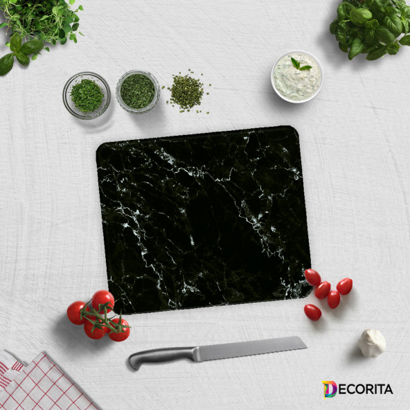 DECORITA Cam Kesme Tahtası - Siyah Mermer Görünümlü - 2