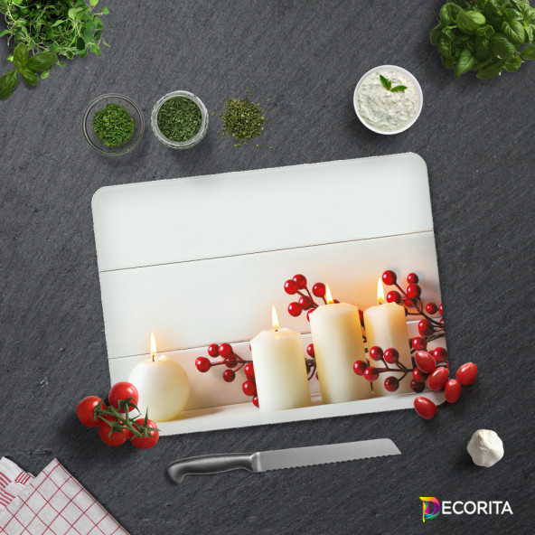 DECORITA Cam Kesme Tahtası - Beyaz Mum Desen - 3