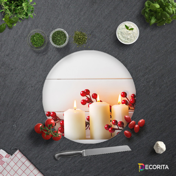 DECORITA Cam Kesme Tahtası - Beyaz Mum Desen - 4