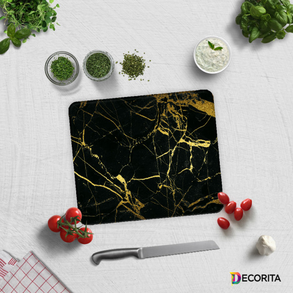 DECORITA Cam Kesme Tahtası - Altın Detaylı Siyah Mermer - 2