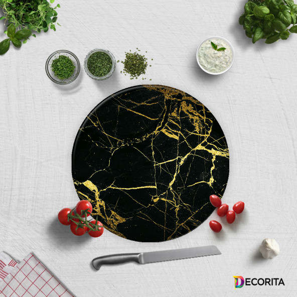 DECORITA Cam Kesme Tahtası - Altın Detaylı Siyah Mermer - 4