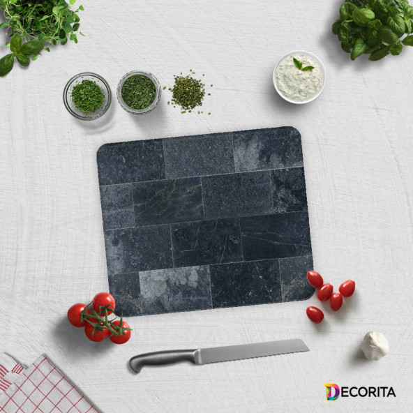 DECORİTA Cam Kesme Tahtası - Eskitilmiş Taş Görünümlü - 2