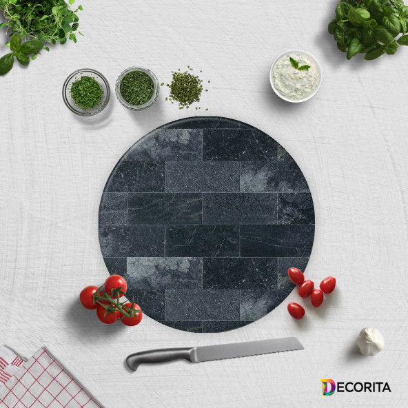 DECORİTA Cam Kesme Tahtası - Eskitilmiş Taş Görünümlü - 4