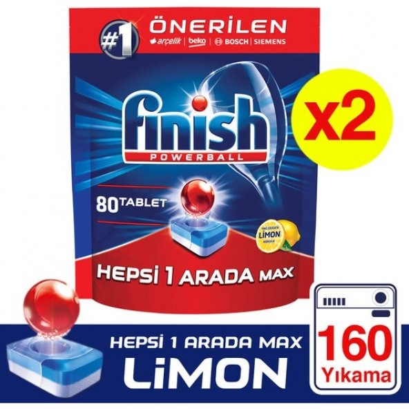Finish Hepsi Bir Arada Bulaşık Deterjanı 80x2 Tablet Limon Kokulu