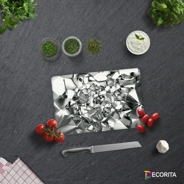 DECORITA Cam Kesme Tahtası - Gümüş Kristal