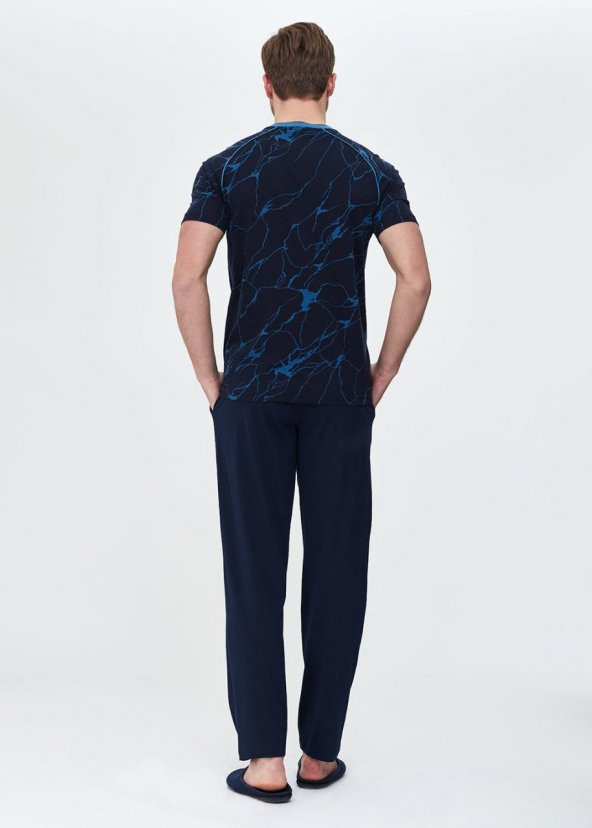DAGİ 3LÜ MODAL MERMER DESEN ÜST ERKEK PİJAMA-ŞORT TAKIMI LACİVERT E0219Y0023LC - Resim 2
