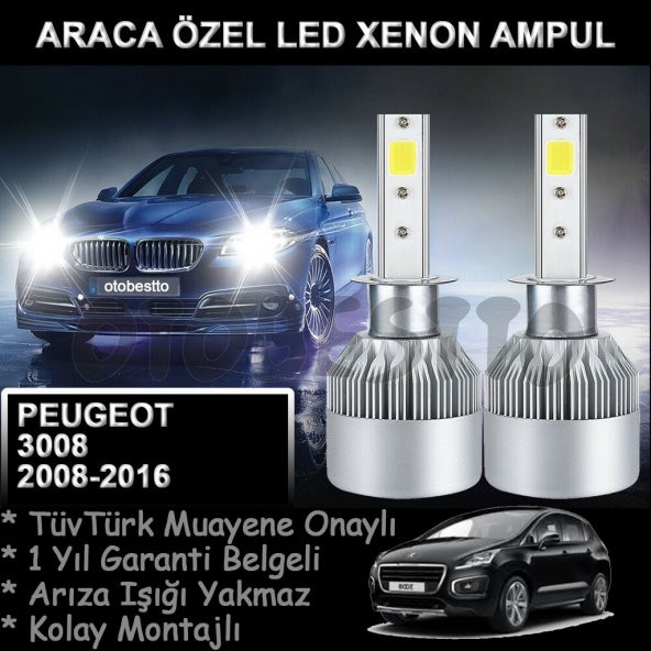 Peugeot 3008 Araca özel Led Far Ampulü-Uzun-Kısa Led Xenon - 1