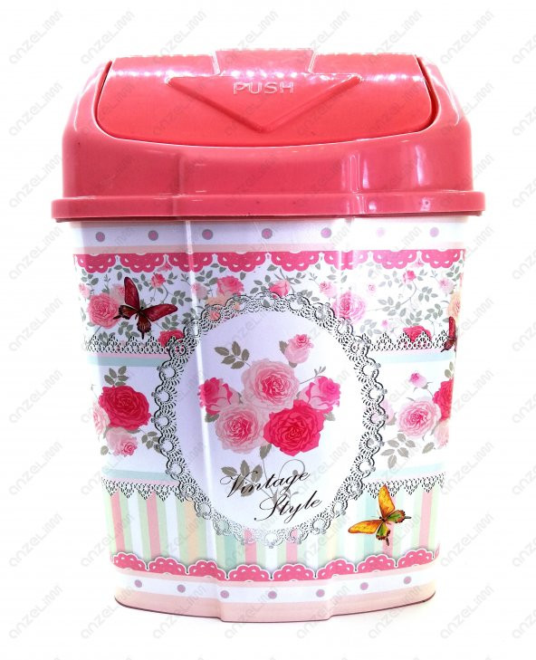 1 No Klik Çöp Kovası 3,5 Lt Desenli Pembe