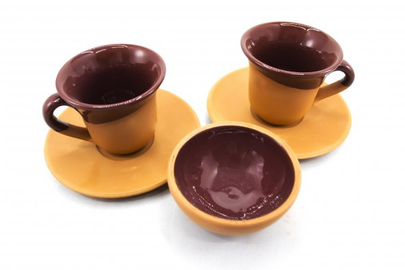 Toprak Kahve Fincanı ve Lokumluk 3'lü Set - Kahverengi