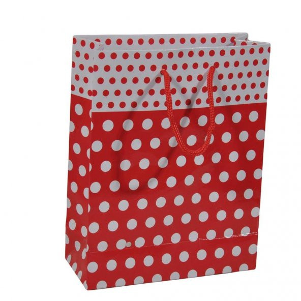 PartiPan Puantiyeli Karton Çanta Kırmızı Renk 12x17 cm 25li