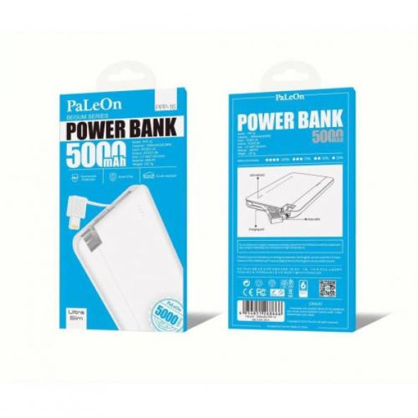 Paleon 5000 mah PPP-16 Powerbank Dahili Kablo Çift Taraflı Başlık iPhone Android