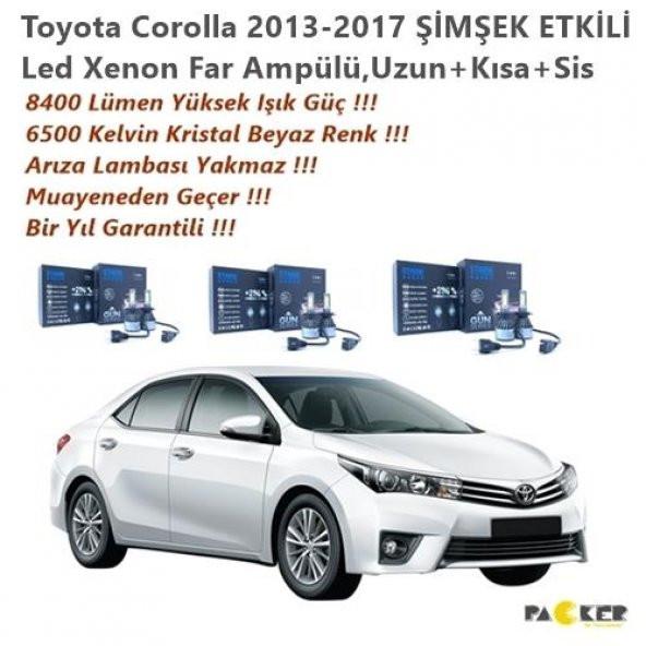 Toyota Corolla 2013-2017 8400Lümen ŞİMŞEK ETKİLİ Led Xenon Ampulü