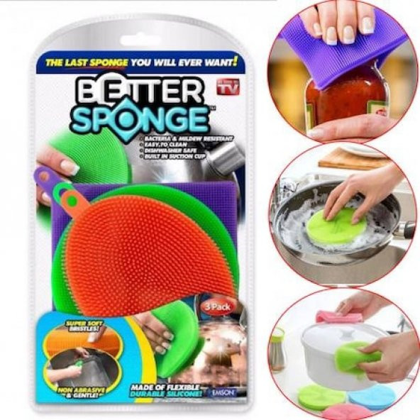 Better Sponge Silikon Bulaşık Süngeri (3lü Paket)