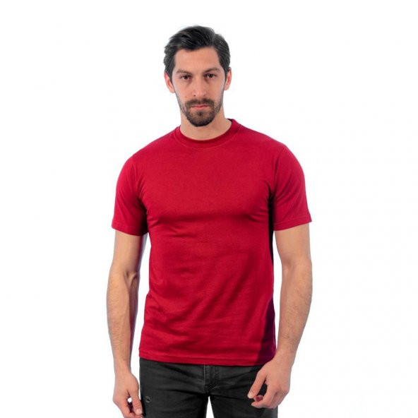 Sıfır Yaka Tişört, Bordo -113E315- Bisiklet Yaka Tshirt, T-shirt