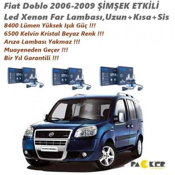 Fiat Doblo 2006-2009 ŞİMŞEK ETKİLİ 8400LM 6500K Beyaz Led Xenon