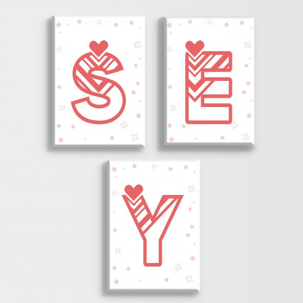 Kişiye Özel 3 Adet Baş Harf Aile Kanvas Tablo - 2