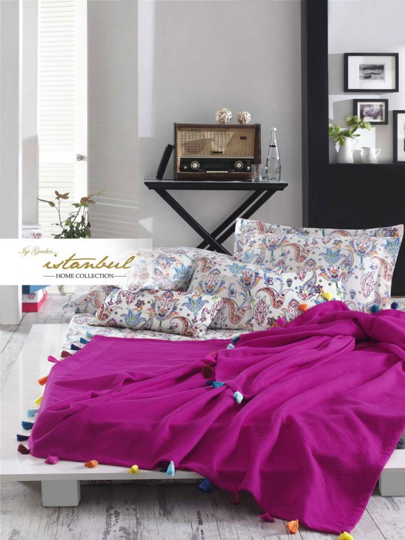 İYİ GECELER İSTANBUL Up Style Çift Kişilik Pike Takımı Fuşya - 3