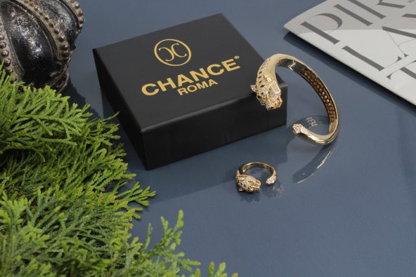İtalyan Tasarım Pırlanta Çelik Gümüş Altın Panter Leopar Set - 2