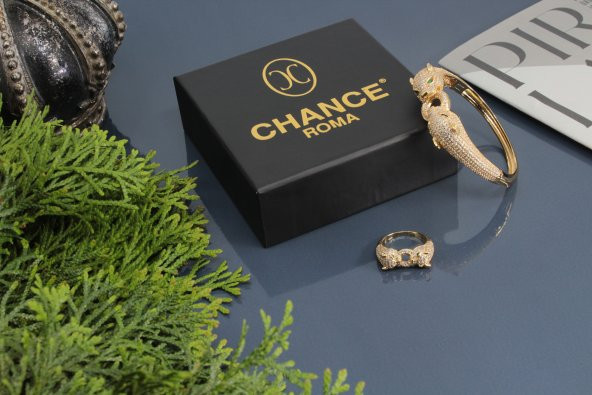 İtalyan Tasarım Pırlanta Çelik Gümüş Altın Panter Leopar Set - 2