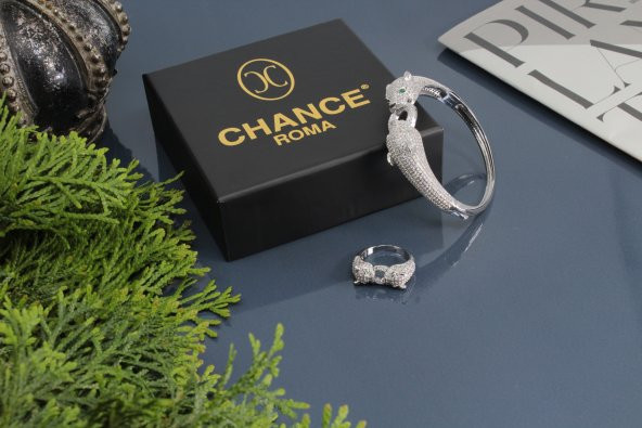 İtalyan Tasarım Pırlanta Çelik Gümüş Altın Panter Leopar Set - 2