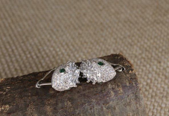 İtalyan Tasarım Moda Pırlanta Çelik Gümüş Altın Ayar Yılan Küpe - 2