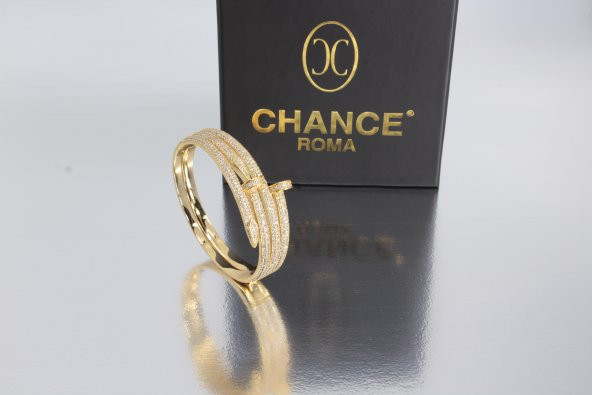 Pırlanta Çelik Gümüş Altın Love Çivi Bileklik Kelepçe Bilezik - 2