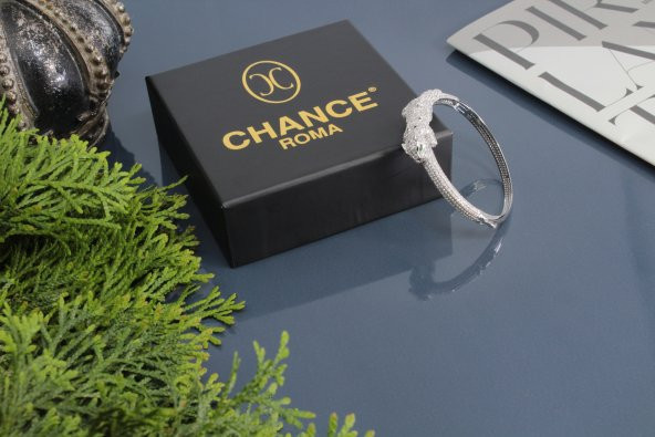 Pırlanta Gümüş Altın Panter Leopar Bileklik Kelepçe Bilezik - 2