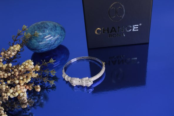 Pırlanta Gümüş Altın Panter Leopar Bileklik Kelepçe Bilezik - 3