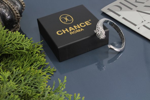 Pırlanta Çelik Gümüş Altın Panter Leopar Bileklik Kelepçe Bilezik - 2