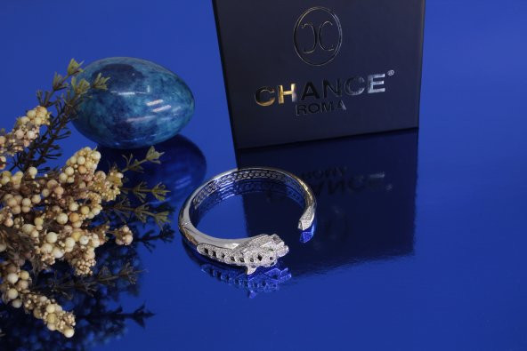 Pırlanta Çelik Gümüş Altın Panter Leopar Bileklik Kelepçe Bilezik - 3