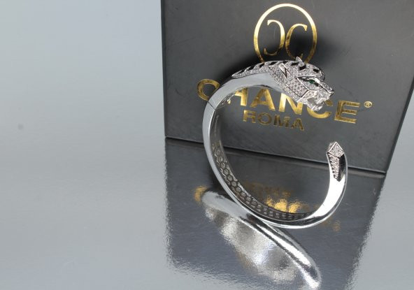 Pırlanta Çelik Gümüş Altın Panter Leopar Bileklik Kelepçe Bilezik - 4