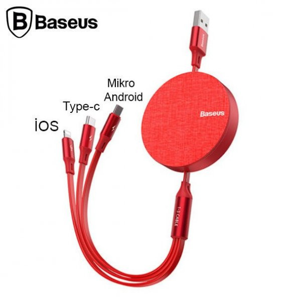 Baseus Fabric 3-in-1 USB 3.5A Micro Lightning Type-C Şarj Kablosu