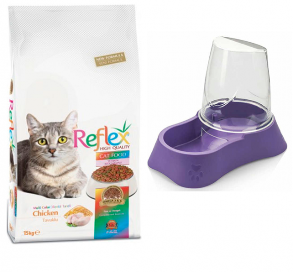 Reflex Cat Multi Colour Tavuklu Renkli Taneli Yetişkin Kedi Maması 1,5 Kg + Evohe Mama Kabı