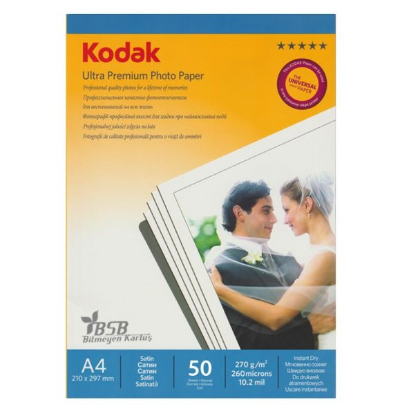 Kodak Ultra Premium Satin,Mat A4 270Gr/m²  Fotoğraf Kağıdı 50 Yaprak