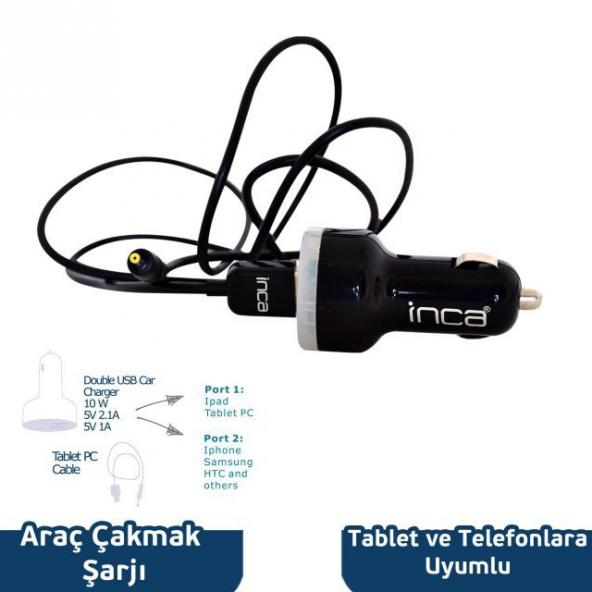 Inca IPS-550S Univarsal Tablet Uyumlu Araç Şarj Cihazı Siyah