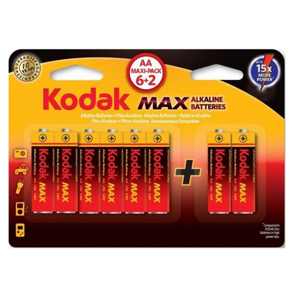 Kodak 6+2 Max Süper Alkalin Kalem Pil-AA