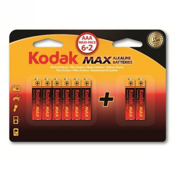 Kodak 6+2 Max Süper Alkalin İnce Pil-AAA