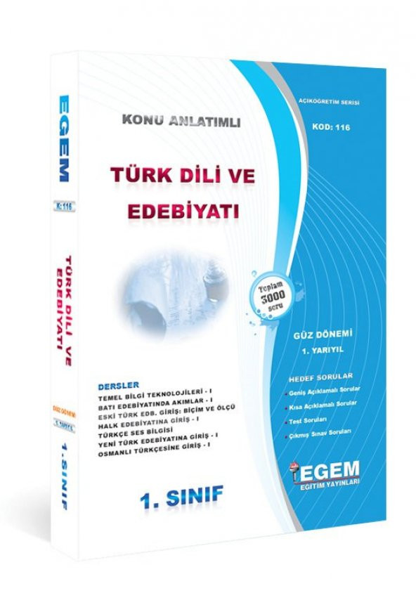 Aöf Türk Dili ve Edebiyatı 1. Sınıf 1. Yarıyıl güz dönemi Egem Yayınları