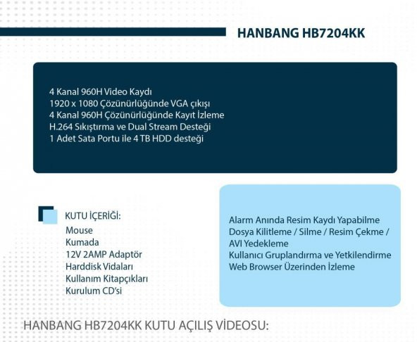 HANBANG HB7204KK 4 Kanal Dvr Analog Kamera Dijital Kayıt Cihazı 4 kanal kayıt cihazı - 5