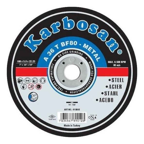 Karbosan Metal Kesme Kesici 180X3X22 mm 10 ADET