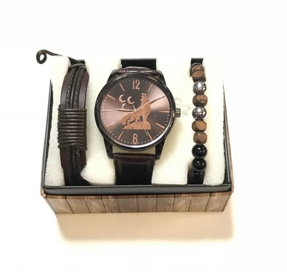 Bozkurt Tasarımlı Erkek Kol Saati  Çakmak Ve Bileklik Seti - 2
