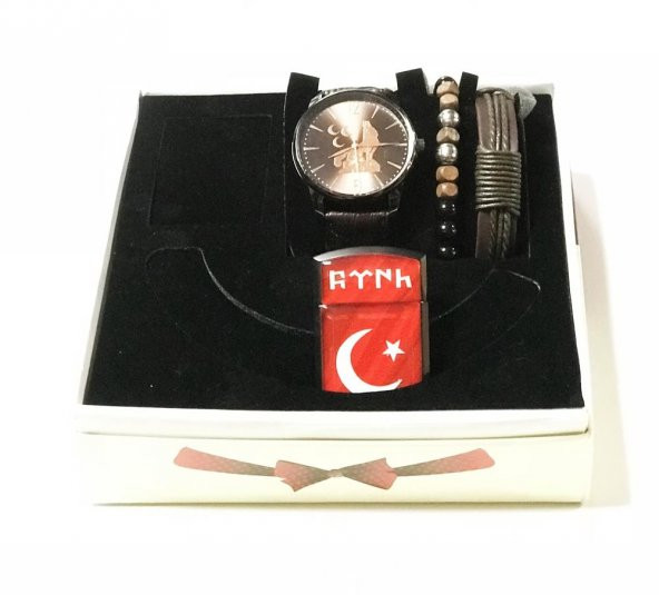Bozkurt Tasarımlı Erkek Kol Saati  Çakmak Ve Bileklik Seti - 3