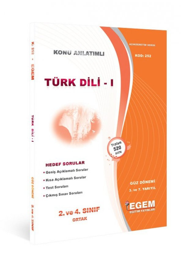 Aöf  Türk Dili - I 2. Sınıf Güz Dönemi Konu Anlatımlı Soru Kitabı Tek EGEM YAYINLARI