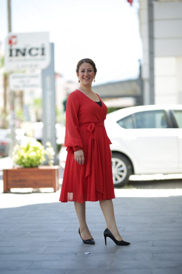 Yazlık Şifon Elbise - Kırmızı