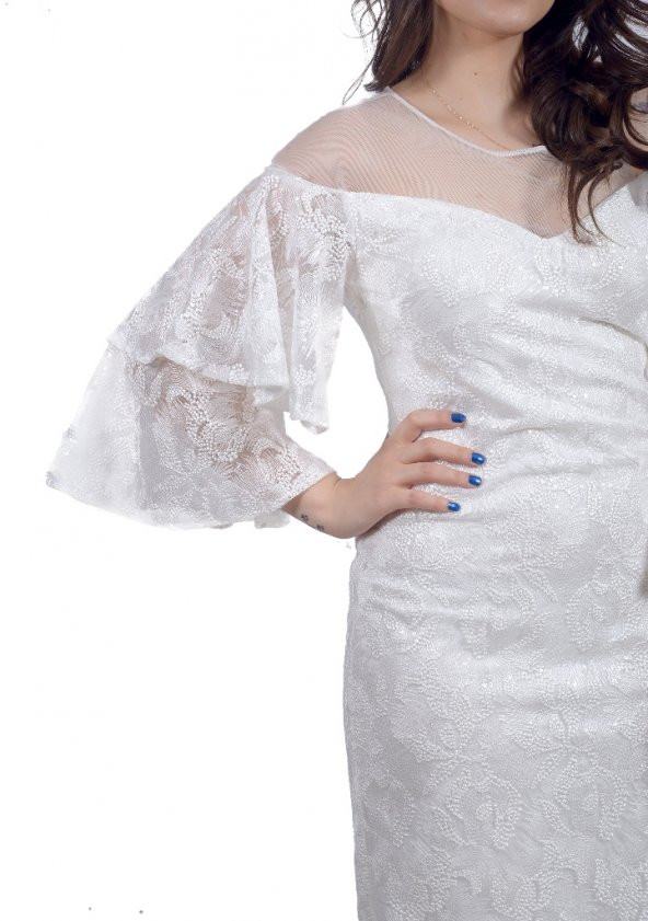 Yazlık Çiçekli Kısa Elbise - Beyaz - 3